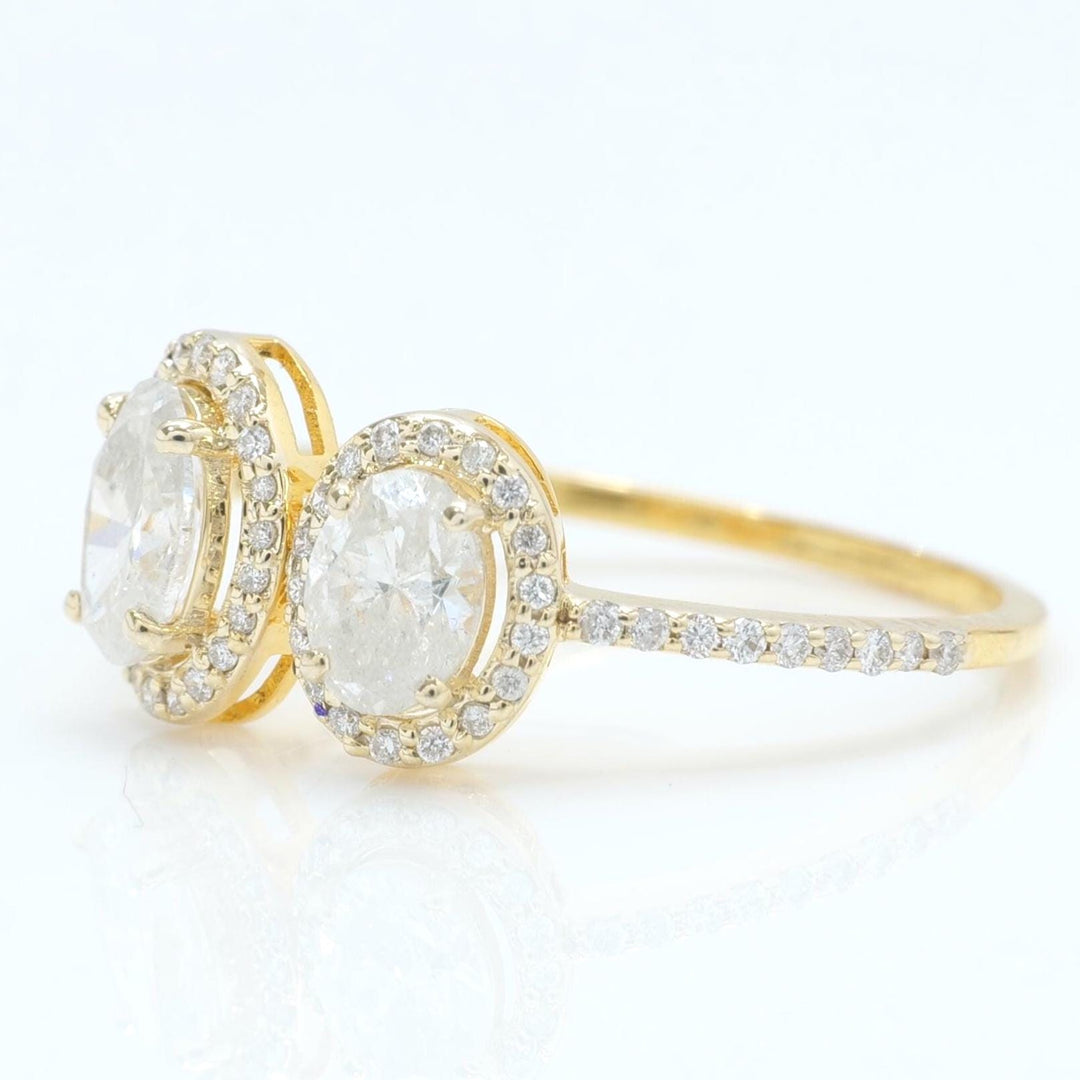 Twin Oval Halo Diamond Ring, 14k Solid Gold, Natural Diamonds, Statement Ring, Bridal Wedding Ring, Cocktail Ring, Certified Jewelry