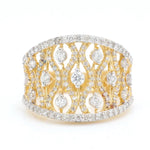 Load image into Gallery viewer, Lattice Diamond Band Ring, 14k Solid Gold, Natural Diamond, Wide Openwork Ring, Statement Cocktail Jewelry, Two Tone Ring, Certified Jewelry
