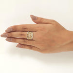 Load image into Gallery viewer, Lattice Diamond Band Ring, 14k Solid Gold, Natural Diamond, Wide Openwork Ring, Statement Cocktail Jewelry, Two Tone Ring, Certified Jewelry
