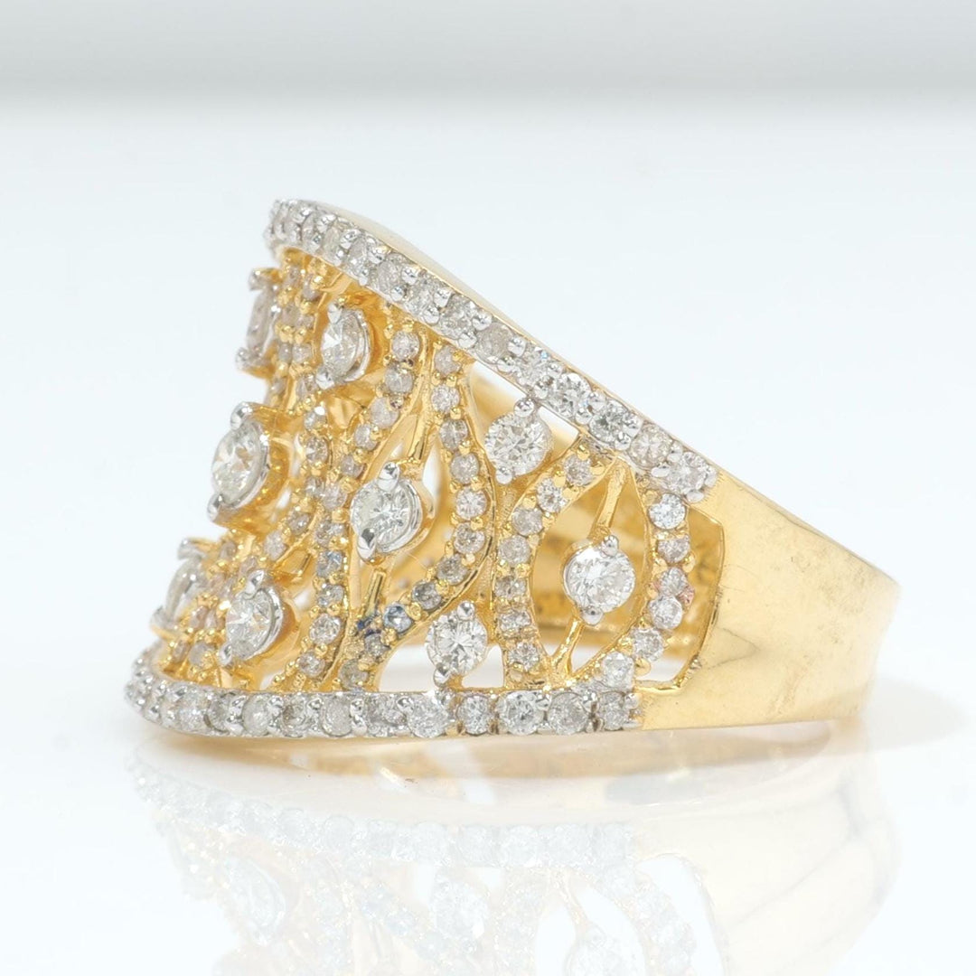 Lattice Diamond Band Ring, 14k Solid Gold, Natural Diamond, Wide Openwork Ring, Statement Cocktail Jewelry, Two Tone Ring, Certified Jewelry