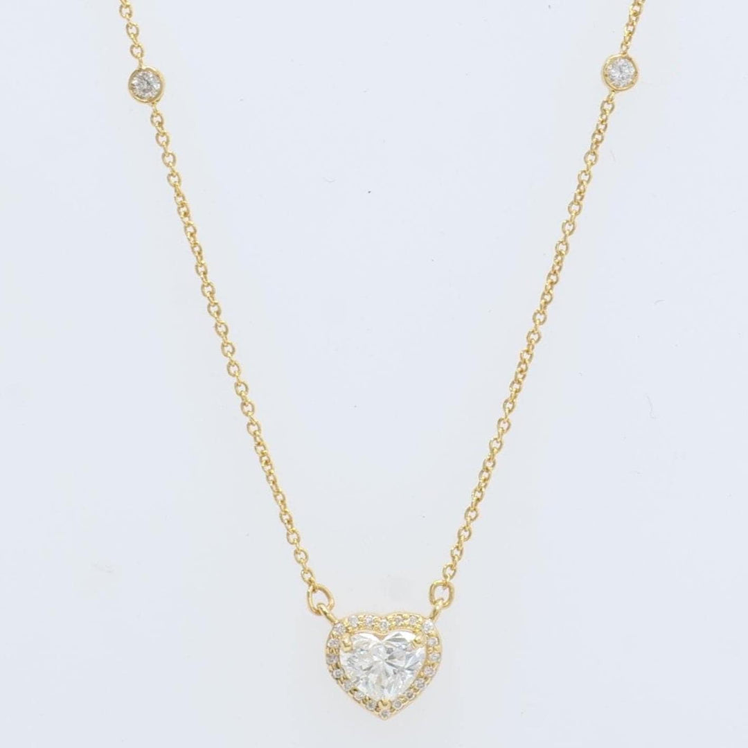 Heart Diamond Necklace, 14k Solid Gold, Natural Diamonds, Everyday Layering Station Chain, Halo Bridesmaids Pendant, Certified Jewelry