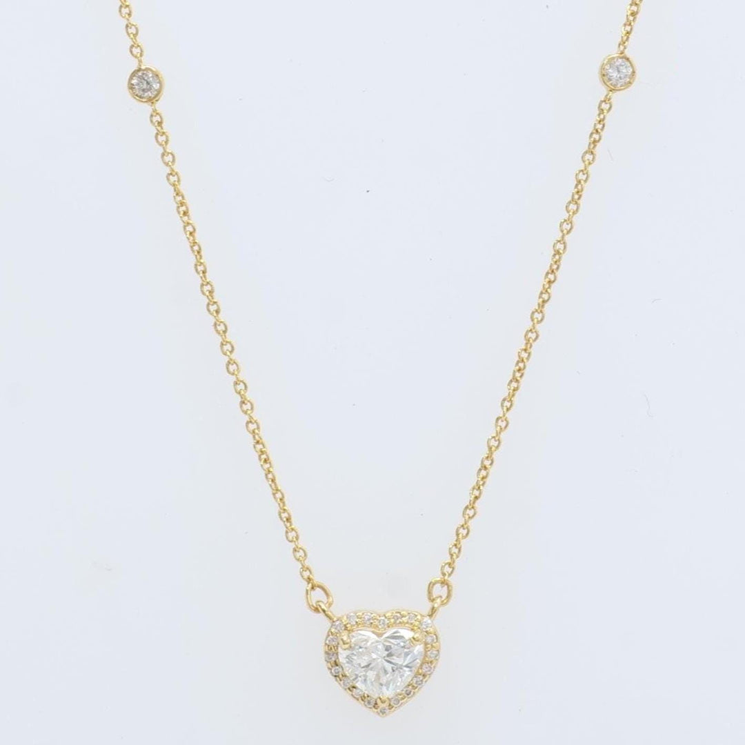 Heart Diamond Necklace, 14k Solid Gold, Natural Diamonds, Everyday Layering Station Chain, Halo Bridesmaids Pendant, Certified Jewelry