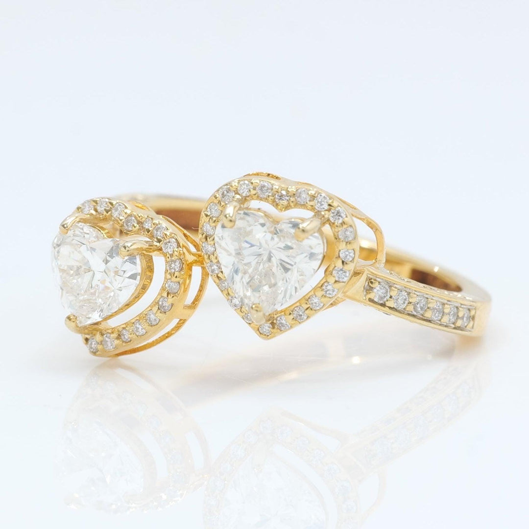 Heart Diamond Bypass Ring, 14k Solid Gold, Natural Diamonds, Twin Halo Set Proposal Ring, Statement Bridal Ring, Certified Jewelry