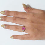 Load image into Gallery viewer, Oval Ruby Diamond Ring, 14k Solid Gold, Natural Diamonds, Gemstone Bridal Ring, Three Stone Cluster Jewelry, Ready To Ship, HRD Certified
