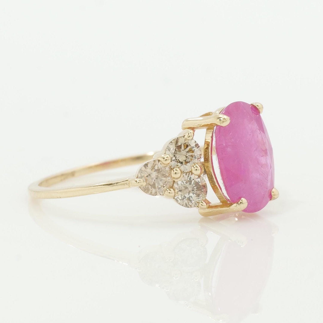 Oval Ruby Natural Diamond Cluster Ring: 14k Solid Gold Gemstone Bridal Ring, HRD Certified, Ready To Ship