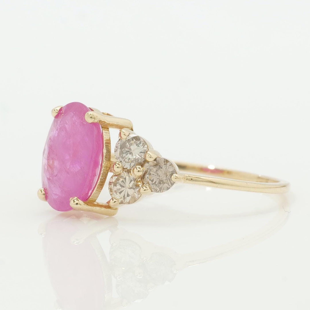 Oval Ruby Diamond Ring, 14k Solid Gold, Natural Diamonds, Gemstone Bridal Ring, Three Stone Cluster Jewelry, Ready To Ship, HRD Certified