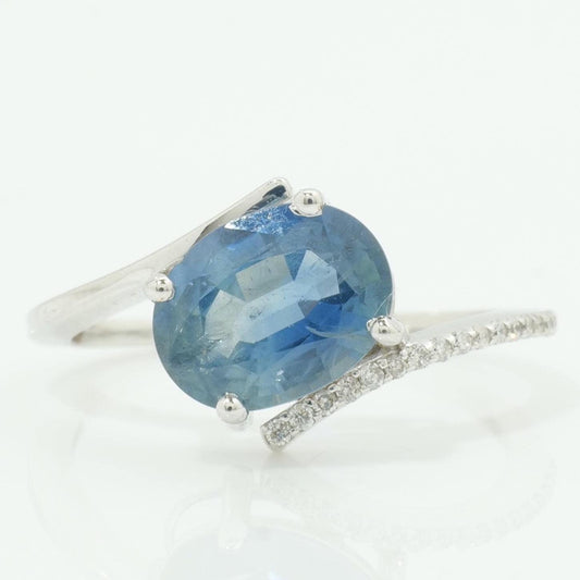 Blue Sapphire Oval Natural Diamond Ring: 14k Solid Gold Gemstone Bypass Jewellery, Certified Jewelry