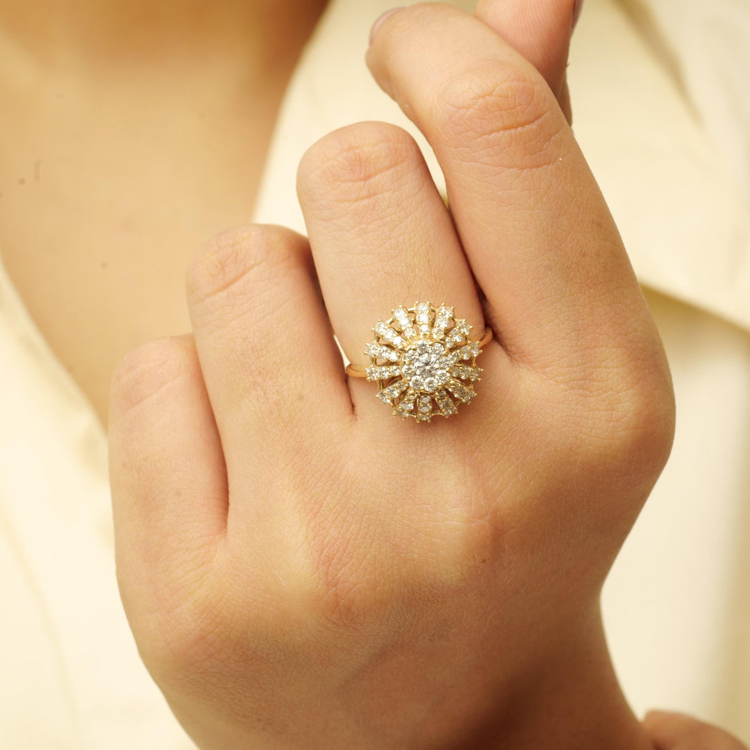 Floral Diamond Cluster Ring, 14k Solid Gold,  Natural Diamonds, Illusion Dome Setting Ring, Two Toned Ring, Ready To Ship, Certified Jewelry