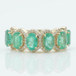 Load image into Gallery viewer, Oval Emerald Halo Diamond Ring, 14k Solid Gold, Natural Diamonds, Gemstone Stacking Ring, Five Stone Eternity Band, Certified Jewelry
