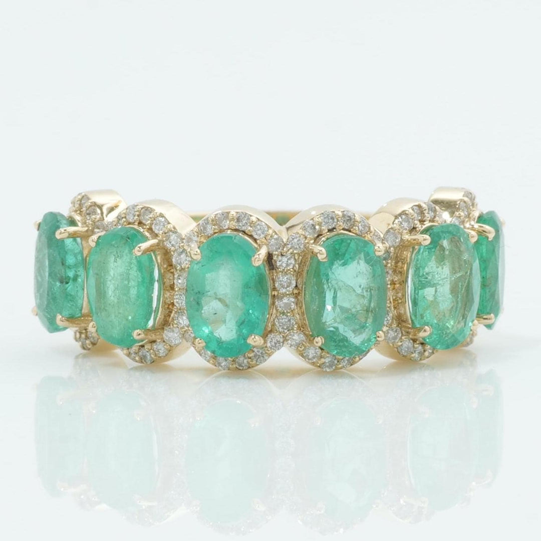 Oval Emerald Halo Diamond Ring, 14k Solid Gold, Natural Diamonds, Gemstone Stacking Ring, Five Stone Eternity Band, Certified Jewelry
