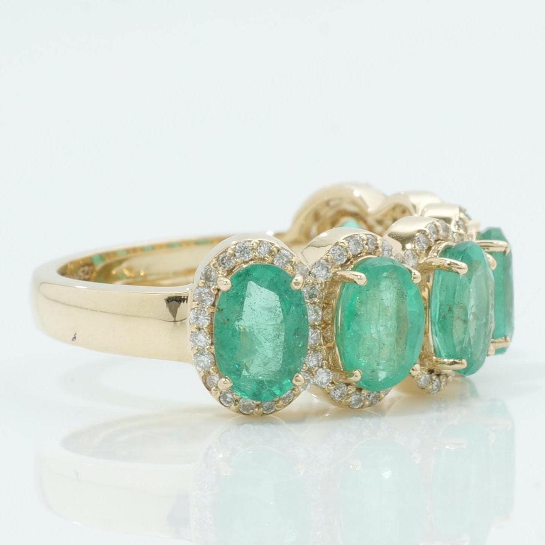 Oval Emerald Halo Diamond Ring, 14k Solid Gold, Natural Diamonds, Gemstone Stacking Ring, Five Stone Eternity Band, Certified Jewelry