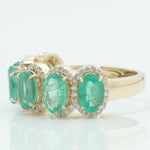 Load image into Gallery viewer, Oval Emerald Halo Diamond Ring, 14k Solid Gold, Natural Diamonds, Gemstone Stacking Ring, Five Stone Eternity Band, Certified Jewelry
