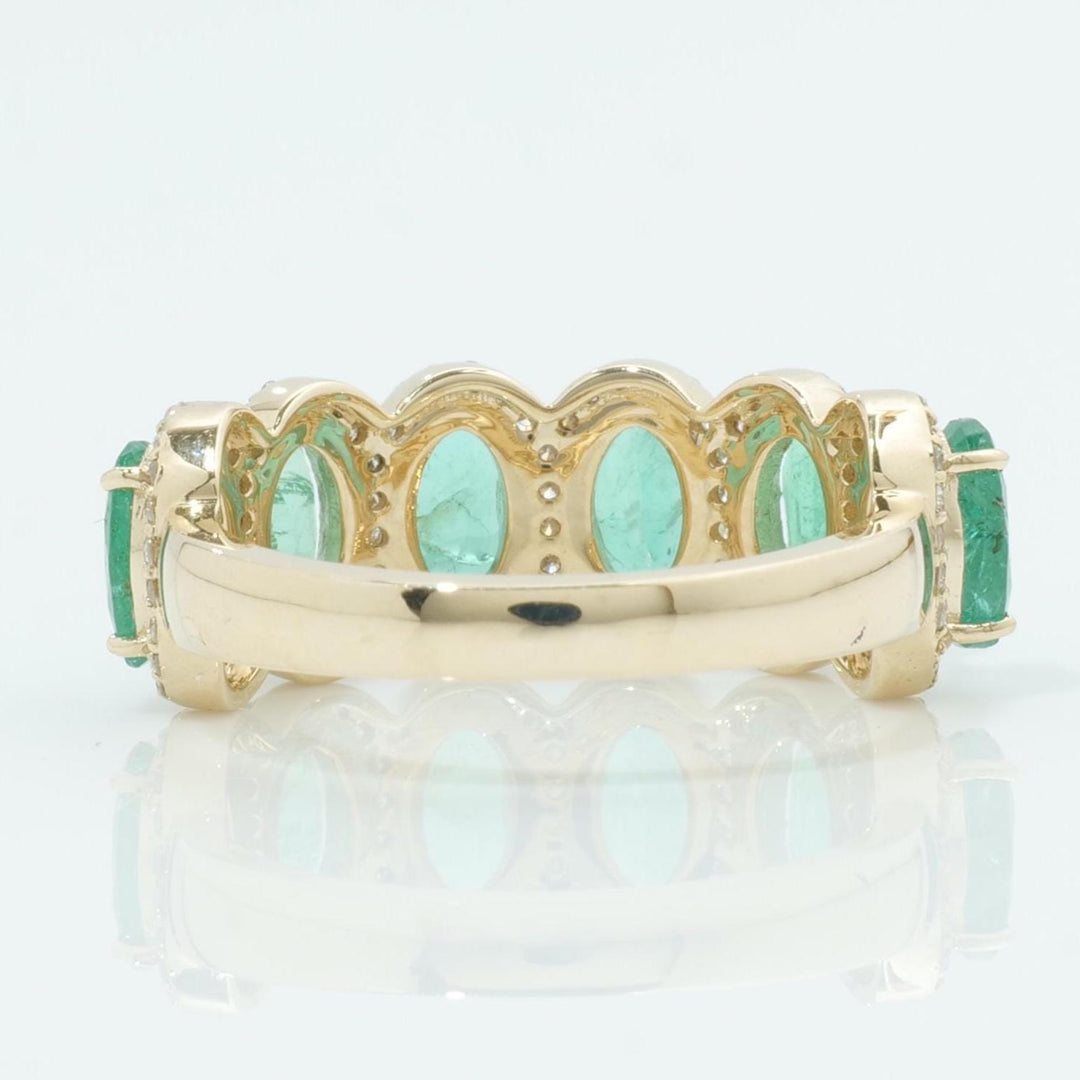 Oval Emerald Halo Diamond Ring, 14k Solid Gold, Natural Diamonds, Gemstone Stacking Ring, Five Stone Eternity Band, Certified Jewelry