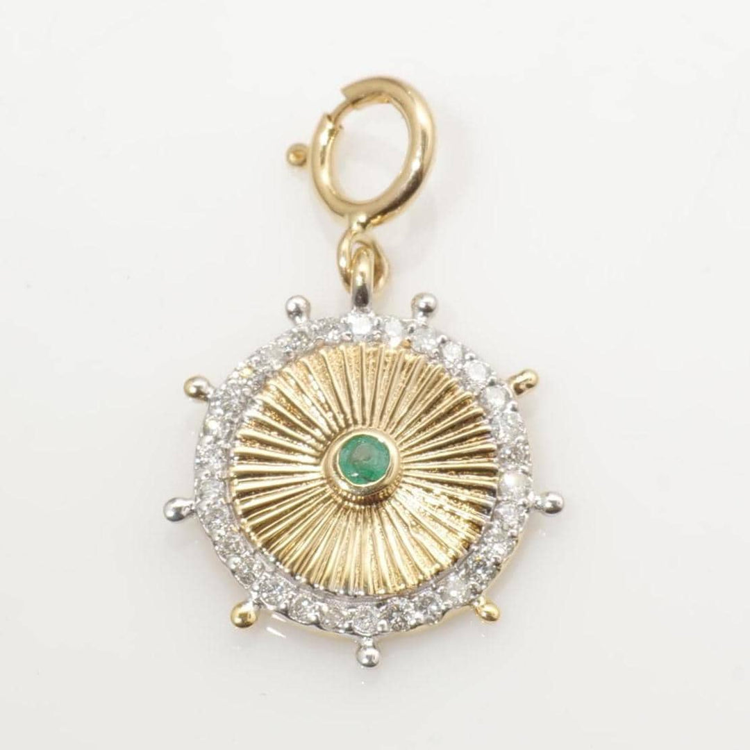 Sunburst Medallion Charm, 14k Solid Gold, Natural Diamond, Layering Pendant, Dual Tone Gemstone Necklace, Ready To Ship, Certified Jewelry