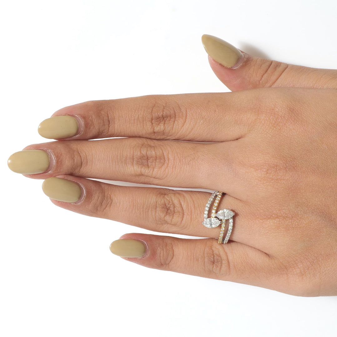 Marquise Diamond Cross Ring, 14k Solid Gold, Natural Diamonds, Dual Tone Cocktail Band Ring, Statement Jewelry, Certified Jewelry