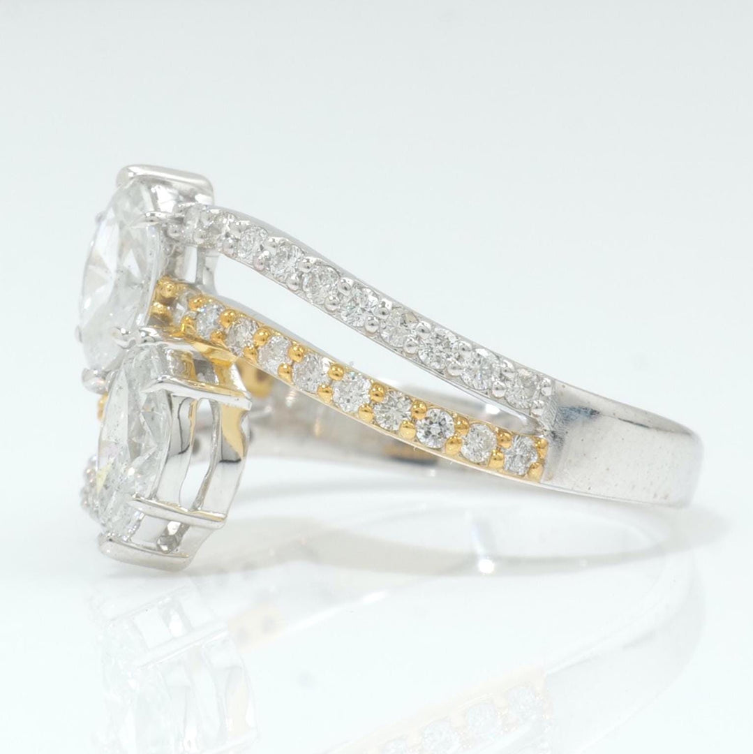 Marquise Diamond Cross Ring, 14k Solid Gold, Natural Diamonds, Dual Tone Cocktail Band Ring, Statement Jewelry, Certified Jewelry