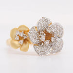 Load image into Gallery viewer, Double Flower Diamond Ring, 14K Solid Gold, Natural Diamonds, Twin Floral Ring, Statement Cocktail Ring, Certified Jewelry
