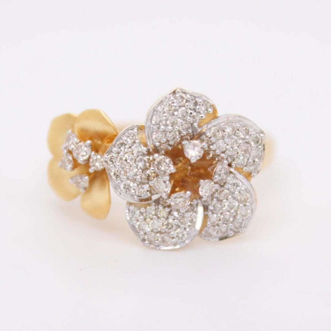 Double Flower Diamond Ring, 14K Solid Gold, Natural Diamonds, Twin Floral Ring, Statement Cocktail Ring, Certified Jewelry
