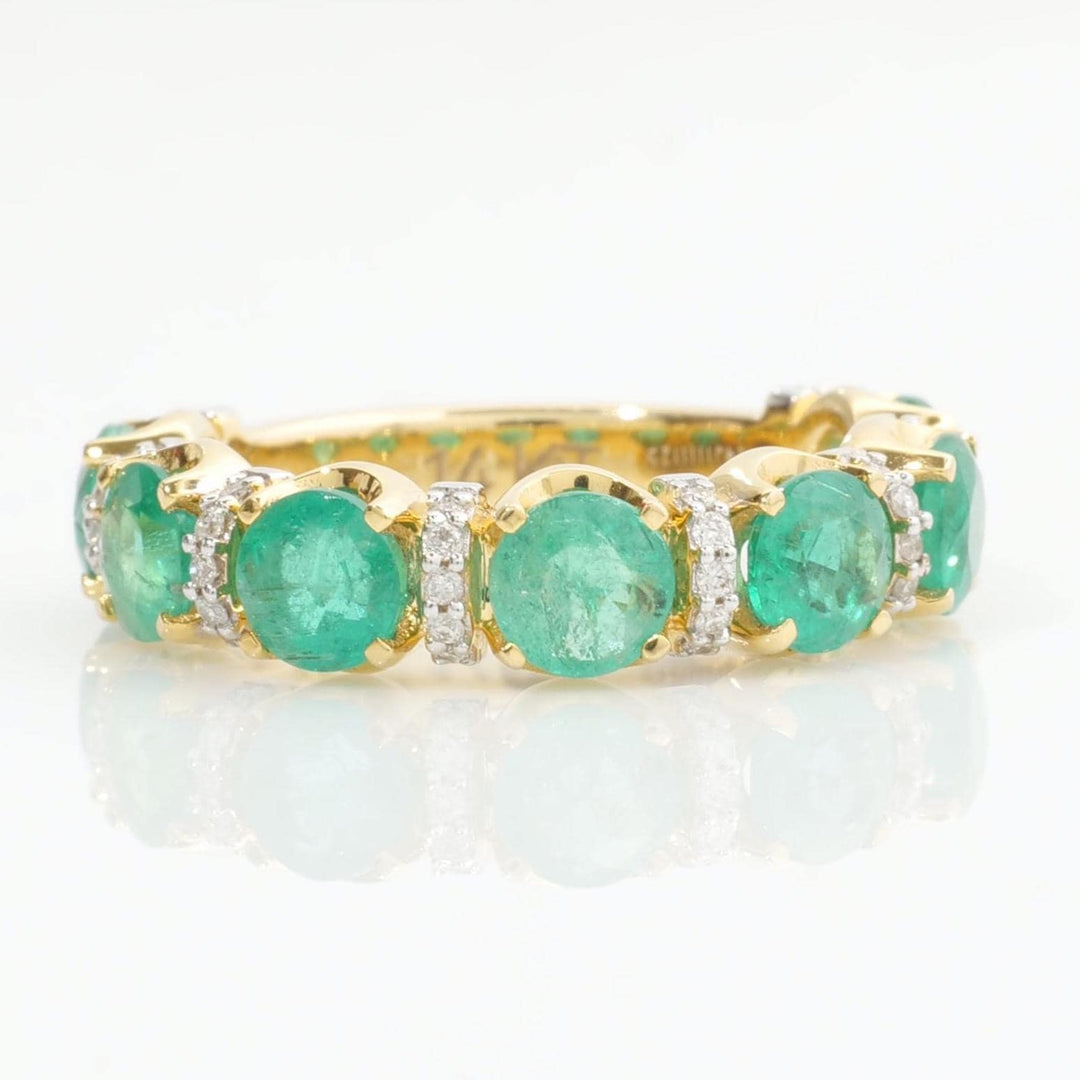 Emerald Diamond Ring, 14k Solid Gold, Natural Diamonds, Gemstone Stacking Ring, Half Eternity Band, Supporting Band, Certified Jewelry