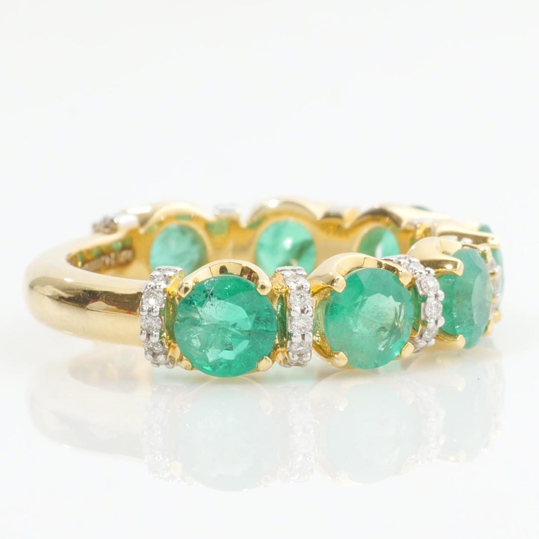 Emerald Diamond Ring, 14k Solid Gold, Natural Diamonds, Gemstone Stacking Ring, Half Eternity Band, Supporting Band, Certified Jewelry