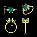 Load image into Gallery viewer, Natural Emerald &amp; Diamond Ring: 14k Solid Gold Three Stone Gemstone Jewellery, Certified Jewelry
