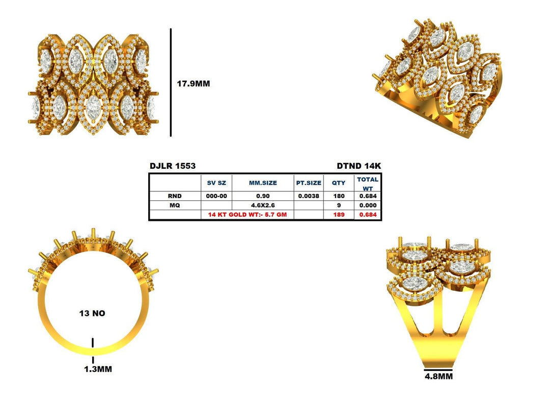 Double Row Marquise Diamond Ring, 14k Solid Gold, Natural Diamonds, Halo Wide Cocktail Band, Statement Bold Ring, Certified Jewelry