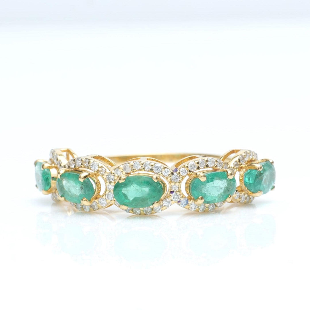 Oval Emerald Diamond Ring, 14k Solid Gold, Natural Diamonds, Halo Eternity Gemstone Band, Statement Ring, Stackable Band, Certified Jewelry