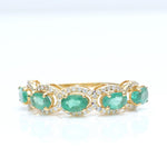 Load image into Gallery viewer, Oval Emerald Diamond Ring, 14k Solid Gold, Natural Diamonds, Halo Eternity Gemstone Band, Statement Ring, Stackable Band, Certified Jewelry
