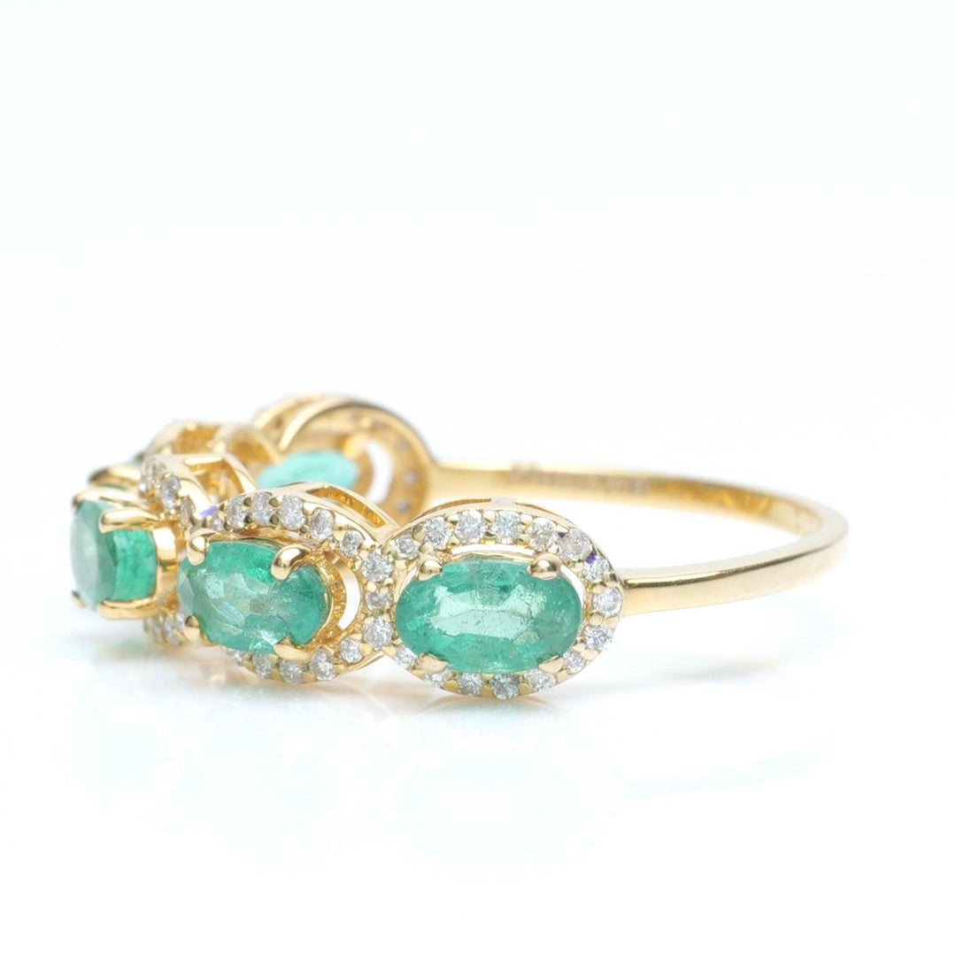 Oval Emerald Diamond Ring, 14k Solid Gold, Natural Diamonds, Halo Eternity Gemstone Band, Statement Ring, Stackable Band, Certified Jewelry