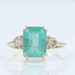 Load image into Gallery viewer, Natural Emerald &amp; Diamond Ring: 14k Solid Gold Three Stone Gemstone Jewellery, Certified Jewelry
