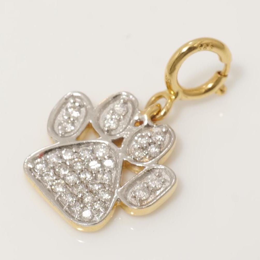 Paw Print Diamond Charm, 14k Solid Gold, Natural Diamonds, Everyday Layering Pendant, Dual Tone Necklace, Ready To Ship, Certified Jewelry