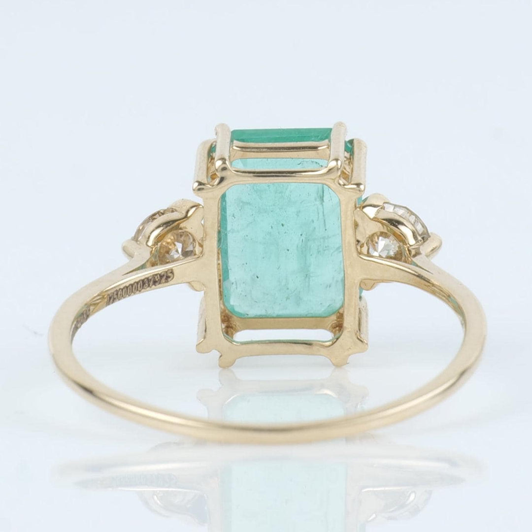 Emerald Diamond Ring, 14k Solid Gold, Natural Diamonds, Three Stone Gemstone Ring, Statement Birthstone Ring, Certified Jewelry