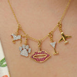 Load image into Gallery viewer, Paw Print Diamond Charm, 14k Solid Gold, Natural Diamonds, Everyday Layering Pendant, Dual Tone Necklace, Ready To Ship, Certified Jewelry
