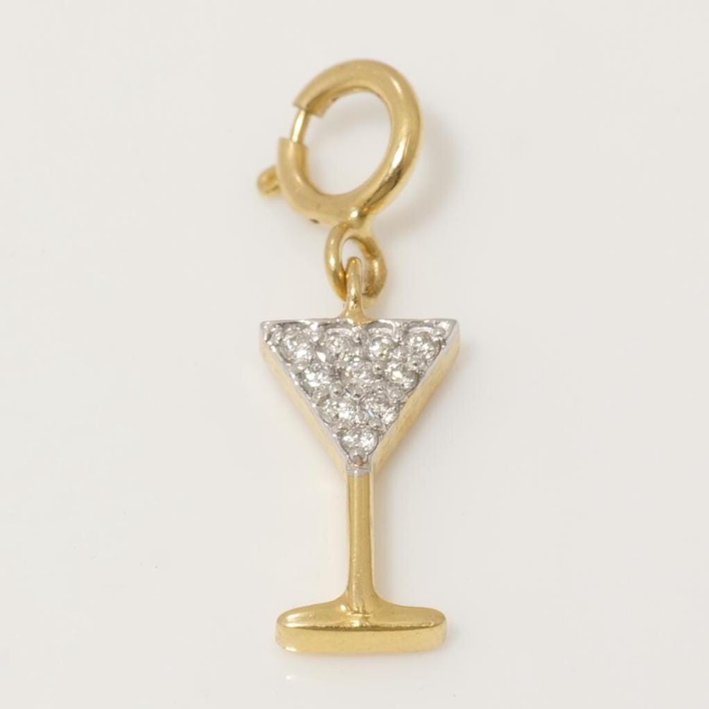 Martini Glass Diamond Charm, 14k Solid Gold, Natural Diamonds, Summer Staking Pendant, Dual Tone Necklace, Ready To Ship, Certified Jewelry