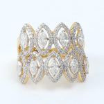 Load image into Gallery viewer, Double Row Marquise Diamond Ring, 14k Solid Gold, Natural Diamonds, Halo Wide Cocktail Band, Statement Bold Ring, Certified Jewelry
