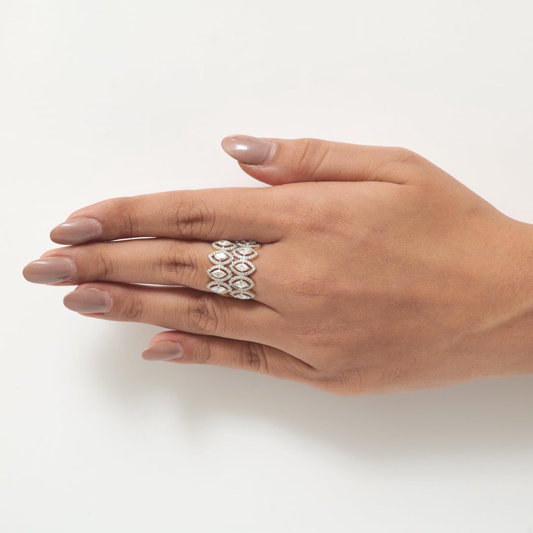 Double Row Marquise Diamond Ring, 14k Solid Gold, Natural Diamonds, Halo Wide Cocktail Band, Statement Bold Ring, Certified Jewelry