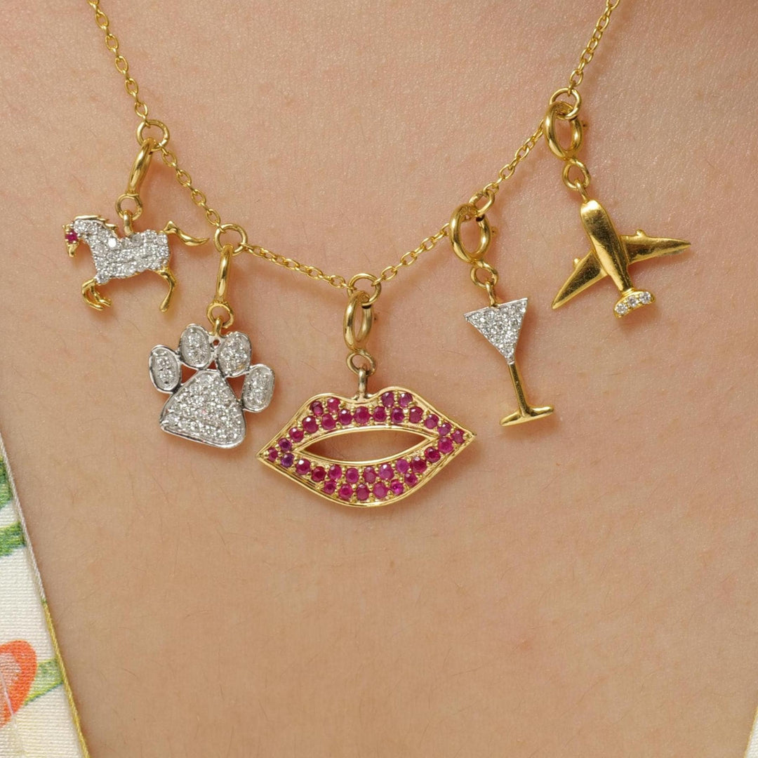 Martini Glass Diamond Charm, 14k Solid Gold, Natural Diamonds, Summer Staking Pendant, Dual Tone Necklace, Ready To Ship, Certified Jewelry