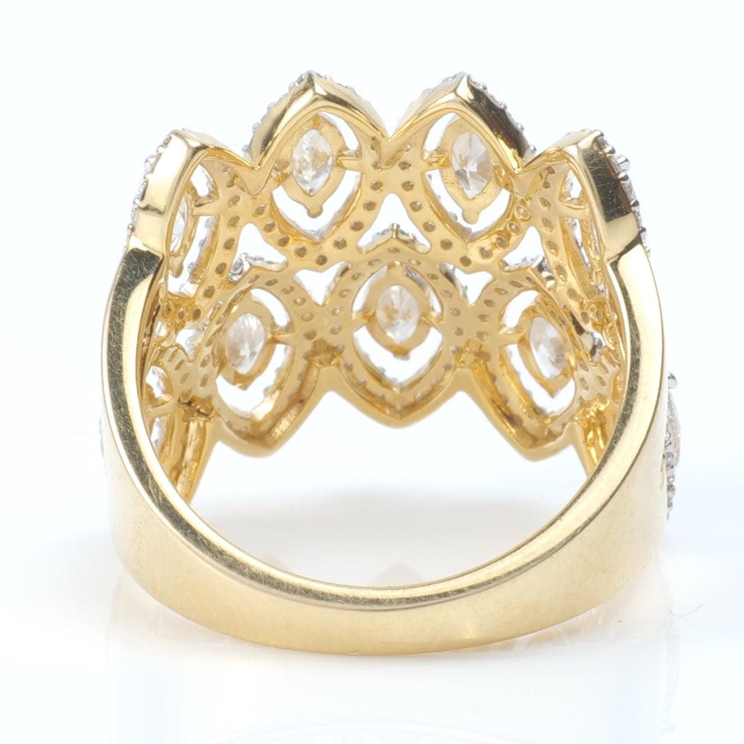 Double Row Marquise Diamond Ring, 14k Solid Gold, Natural Diamonds, Halo Wide Cocktail Band, Statement Bold Ring, Certified Jewelry