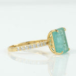 Load image into Gallery viewer, Emerald Cut Green Diamond Ring, 14k Solid Gold, Natural Diamonds, Gemstone Band Ring, Birthstone Everyday Jewelry, Certified Jewelry
