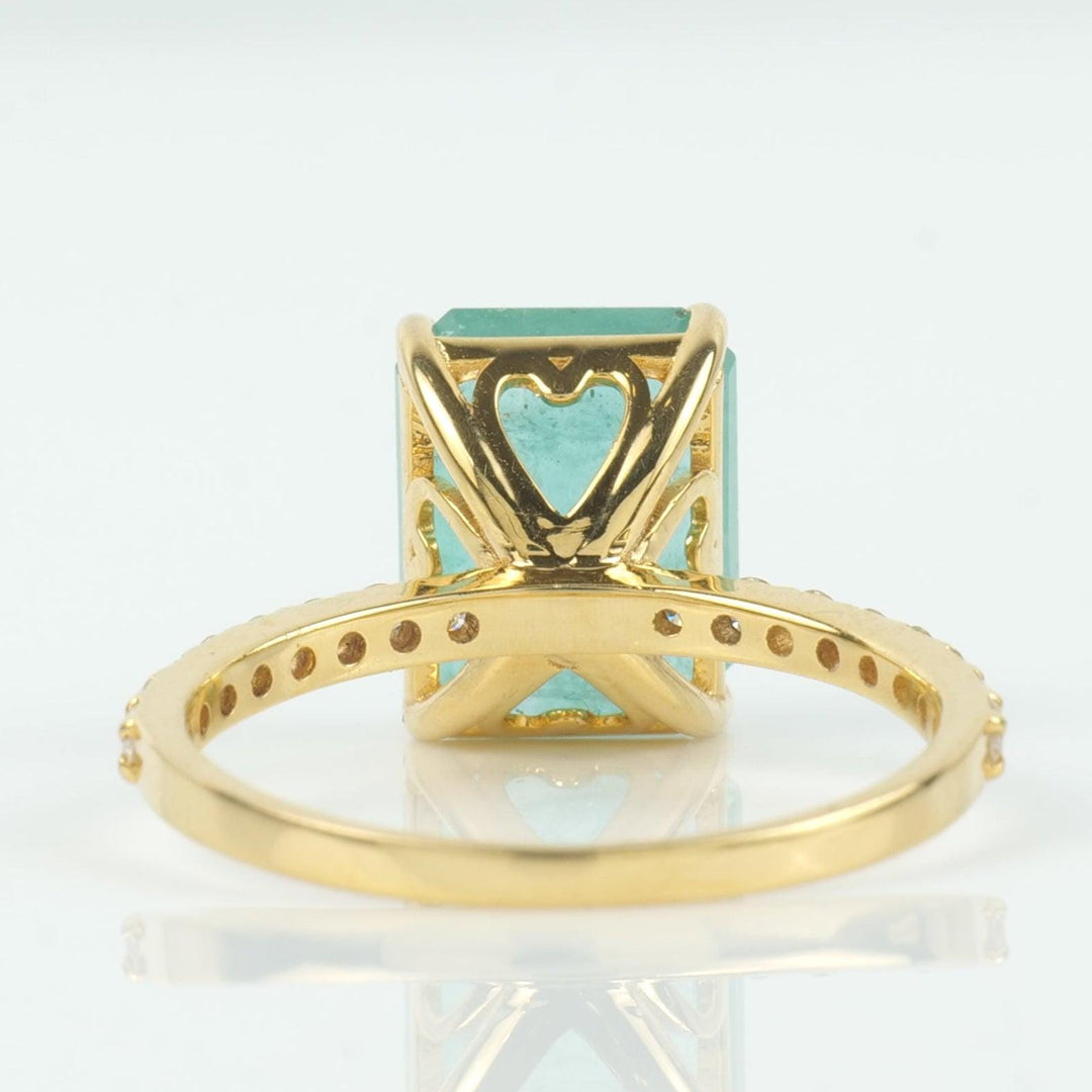 Emerald Cut Green Diamond Ring, 14k Solid Gold, Natural Diamonds, Gemstone Band Ring, Birthstone Everyday Jewelry, Certified Jewelry