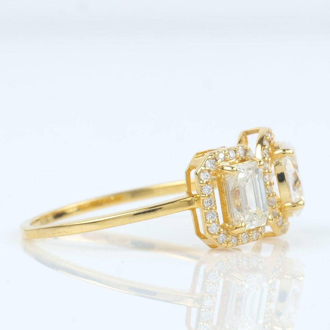 Twin Solitaire Halo Diamond Ring, 14k Solid Gold, Natural Diamonds, Oval Emerald Cut Ring, Toi et Moi Statement Ring, Certified Jewelry