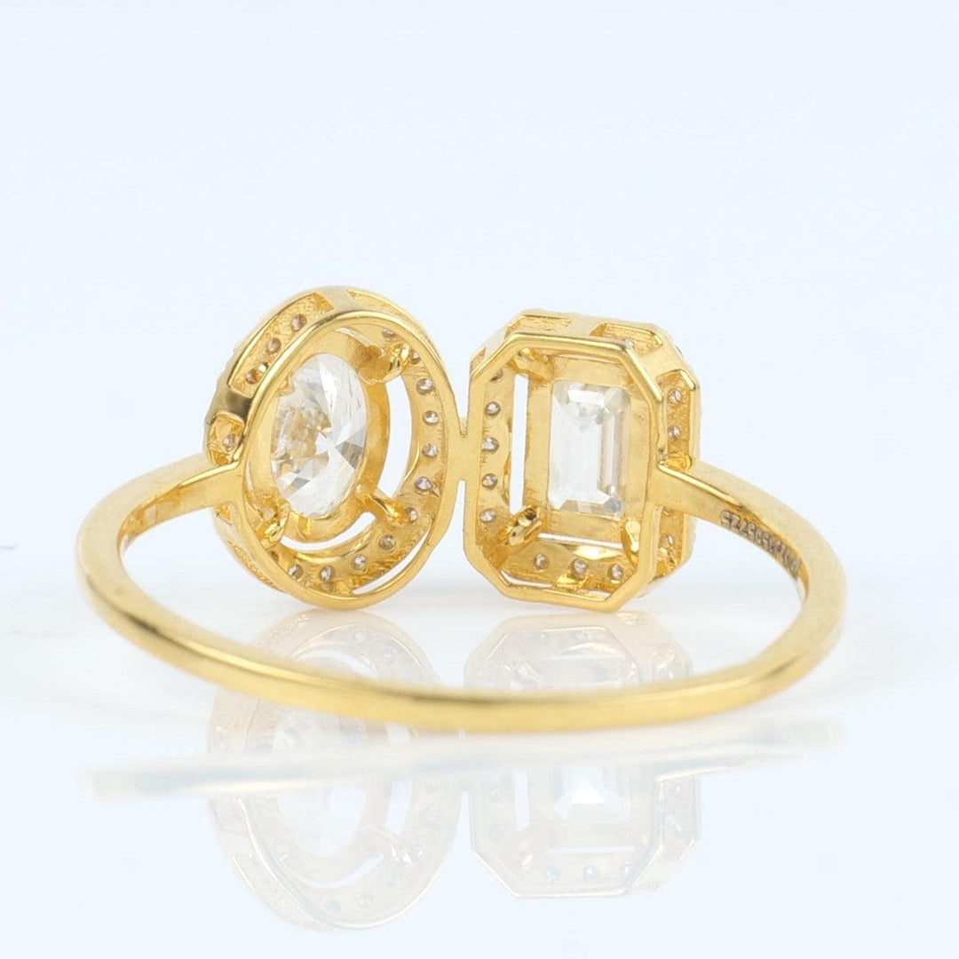 Twin Solitaire Halo Diamond Ring, 14k Solid Gold, Natural Diamonds, Oval Emerald Cut Ring, Toi et Moi Statement Ring, Certified Jewelry