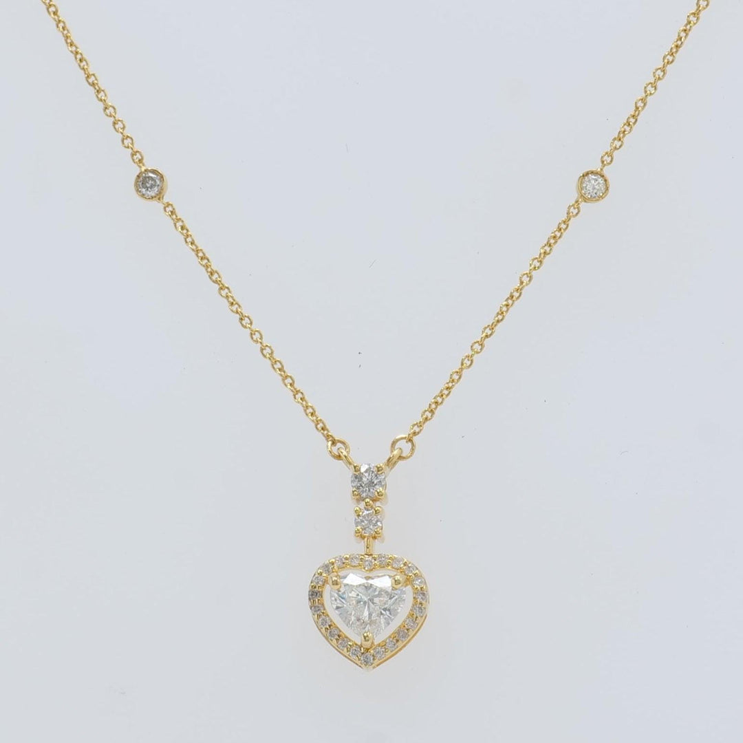 Heart Halo Diamond Pendant Necklace, 14k Solid Gold, Natural Diamonds, Love Station Chain, Proposal Layering Jewelry, Certified Jewelry