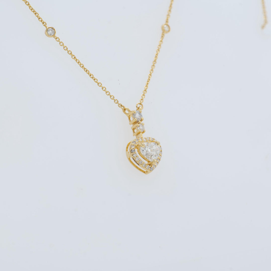 Heart Halo Diamond Pendant Necklace, 14k Solid Gold, Natural Diamonds, Love Station Chain, Proposal Layering Jewelry, Certified Jewelry