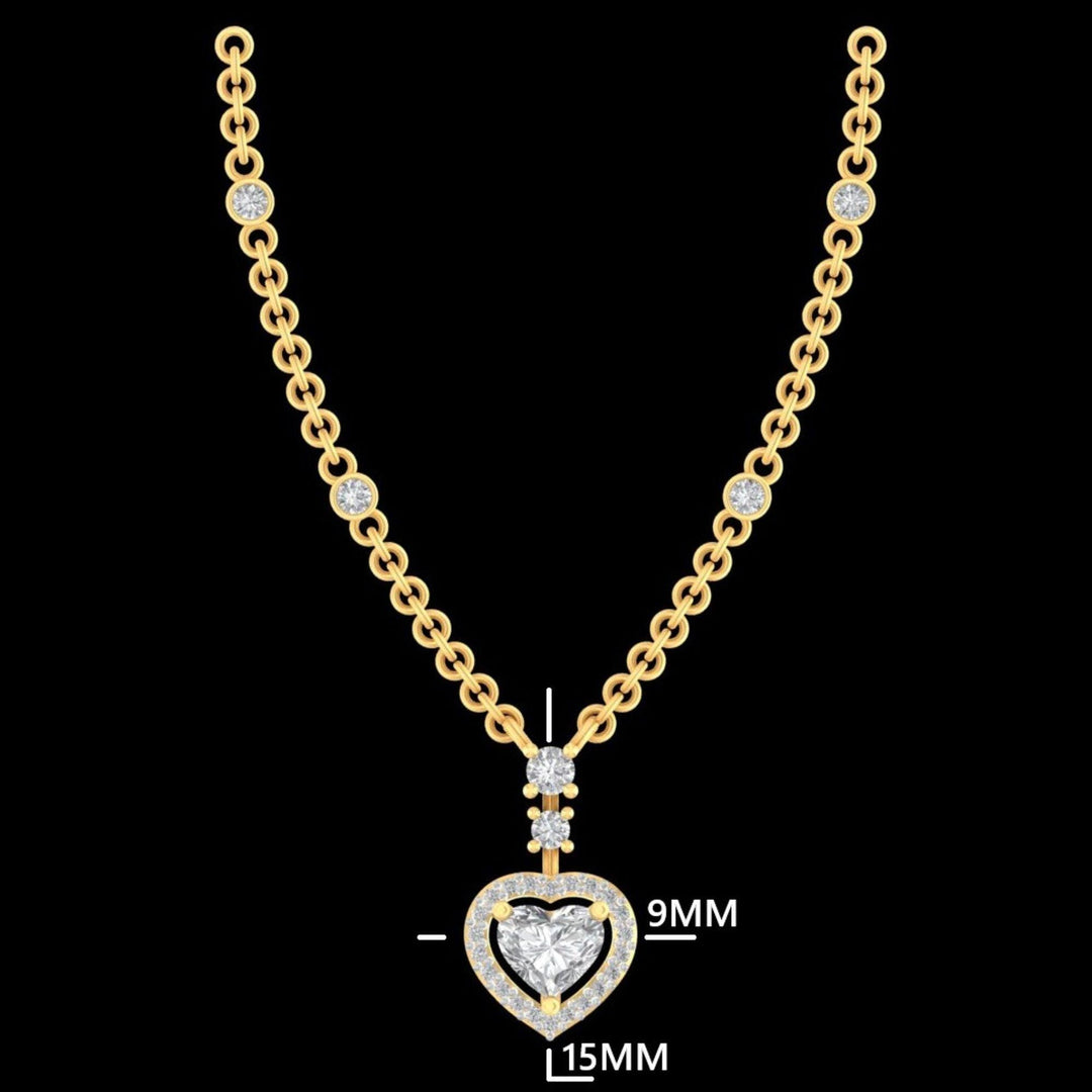 Heart Halo Diamond Pendant Necklace, 14k Solid Gold, Natural Diamonds, Love Station Chain, Proposal Layering Jewelry, Certified Jewelry