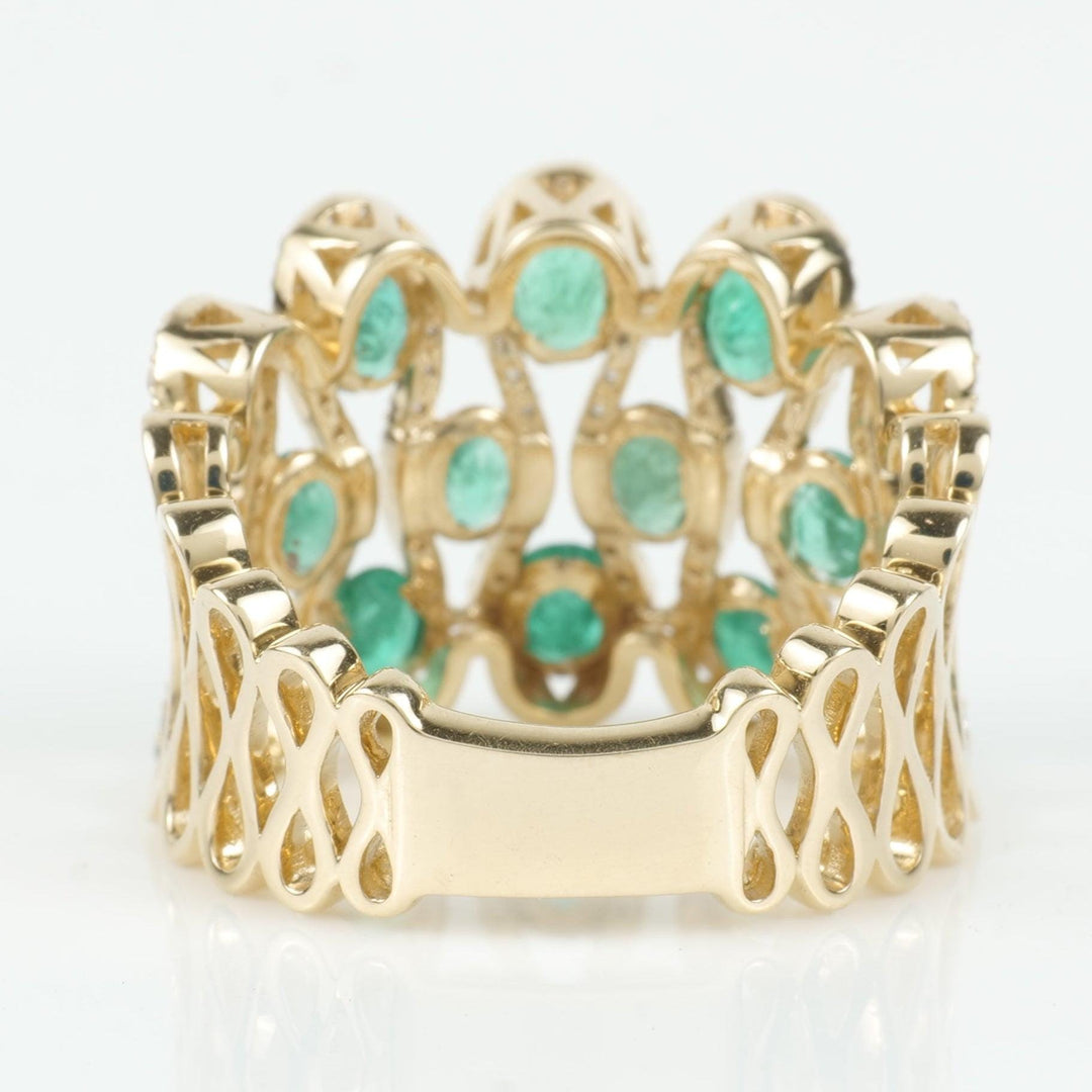 Emerald Wide Band Diamond Ring, 14k Solid Gold, Natural Diamonds, Gemstone Geometric Ring, Statement Cocktail Ring, Certified Jewelry