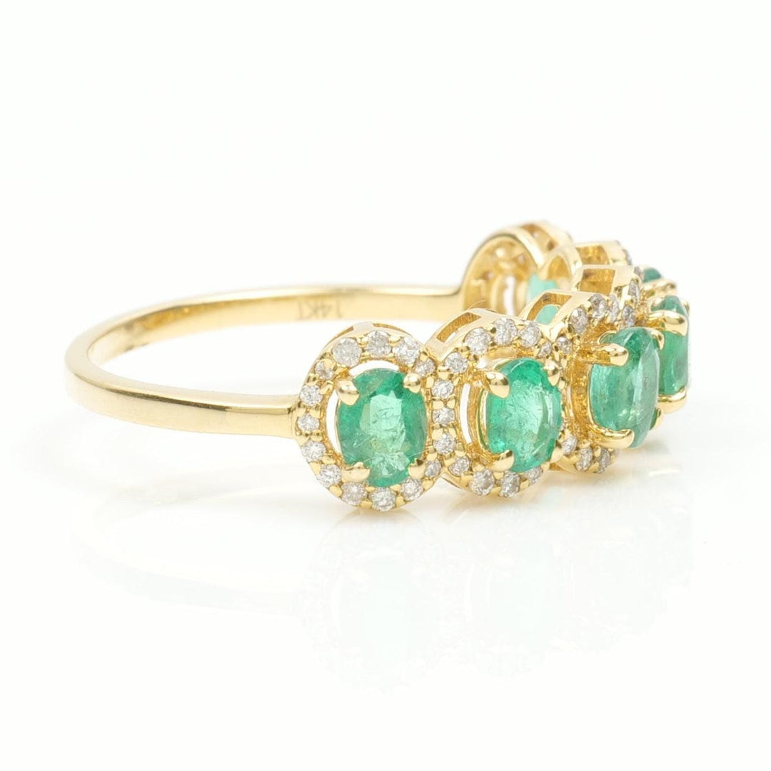 Oval Emerald Diamond Eternity Band Ring, 14k Solid Gold, Natural Diamonds, Halo Gemstone Stack Ring, Wedding Band, Certified Jewelry