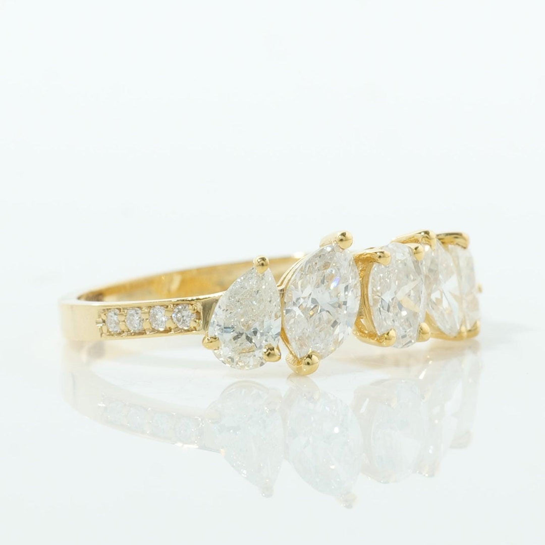 Five Stone Diamond Ring, 14k Solid Gold, Fancy Natural Diamonds, Stackable Ring, Cocktail Statement Band, Certified Jewelry