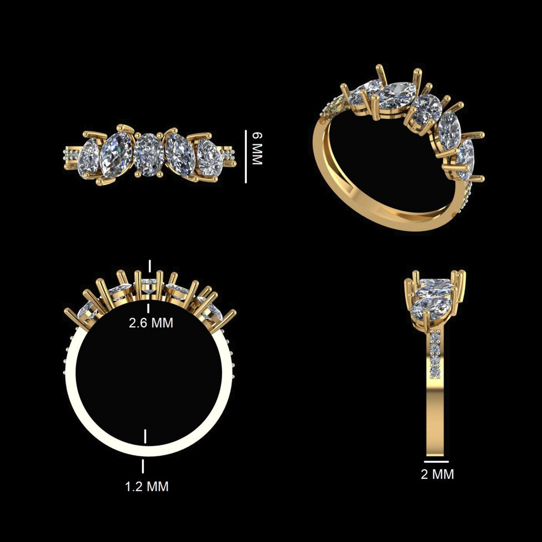 Five Stone Diamond Ring, 14k Solid Gold, Fancy Natural Diamonds, Stackable Ring, Cocktail Statement Band, Certified Jewelry