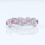 Load image into Gallery viewer, Oval Ruby Diamond Eternity Band Ring, 14k Solid Gold, Natural Diamonds, Halo Gemstone Stacking Ring, Wedding Band, Certified Jewelry
